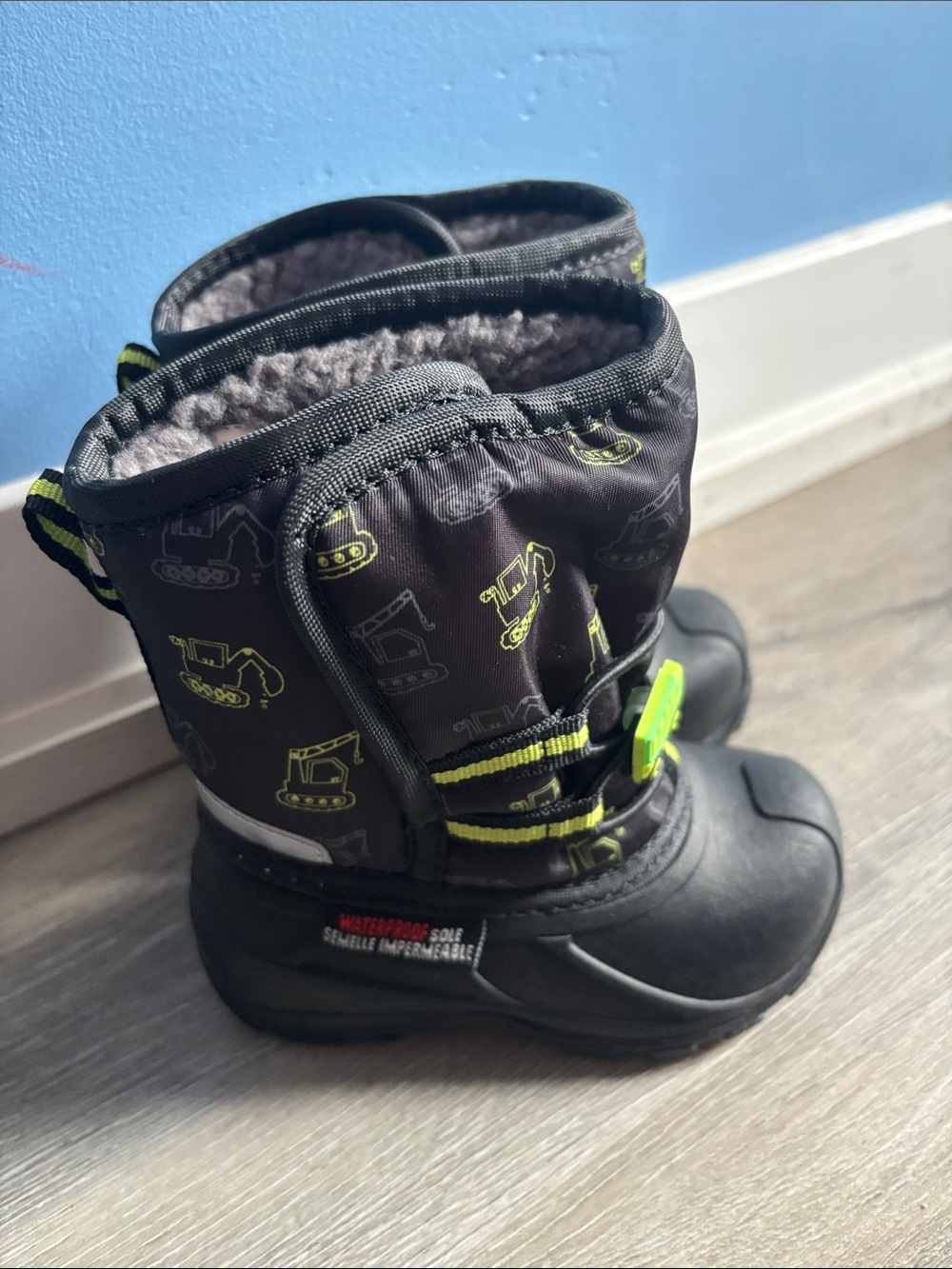 Kids Black and Neon Green Winter Boots